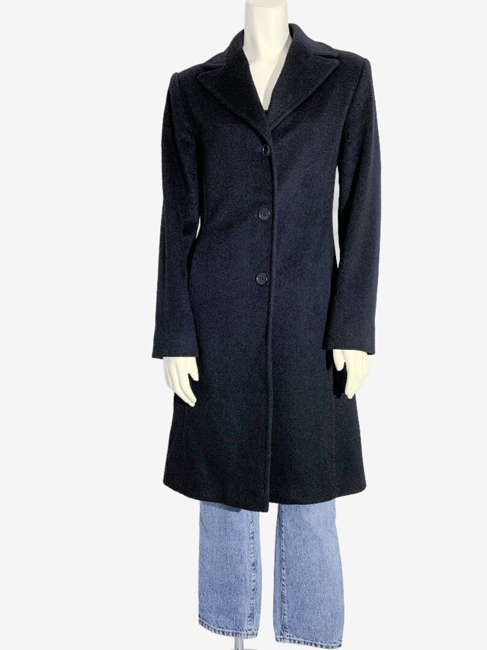 Vintage 1990s Minimalist Calvin Klein Black Merino Wool Coat / size 4 / Small